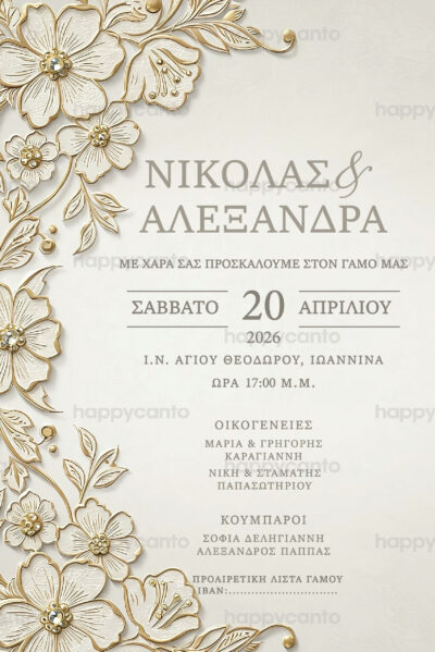 Προσκλητήριο γάμου gold roses OPALW28